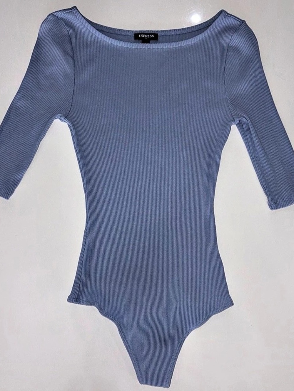Express Ribbed short Sleeve Bodysuit in Blue Size Small